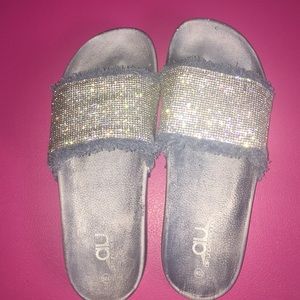 Jeweled Denim Slides